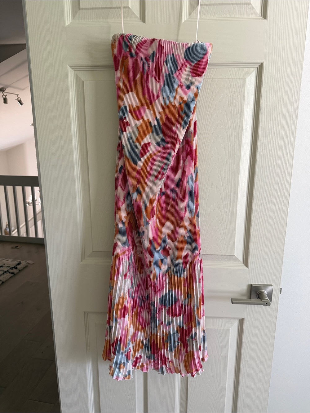 Abercrombie & Fitch Strapless Pleated Midi Dress in Pink Multi
